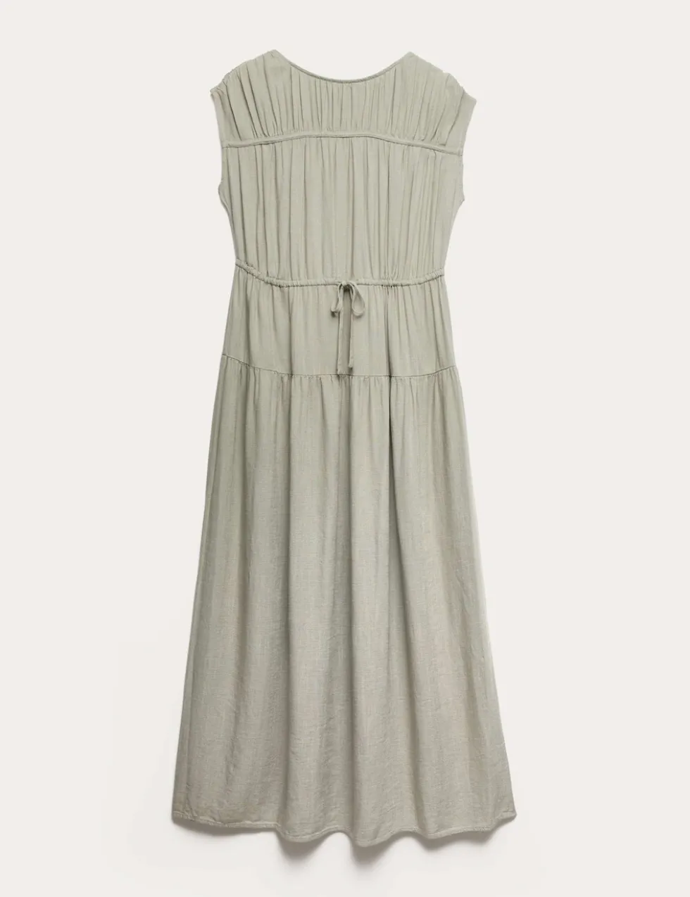 Ruched Maxi Waisted Dress with Linen