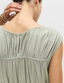 Ruched Maxi Waisted Dress with Linen