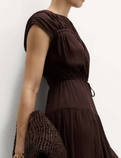 Ruched Maxi Waisted Dress with Linen