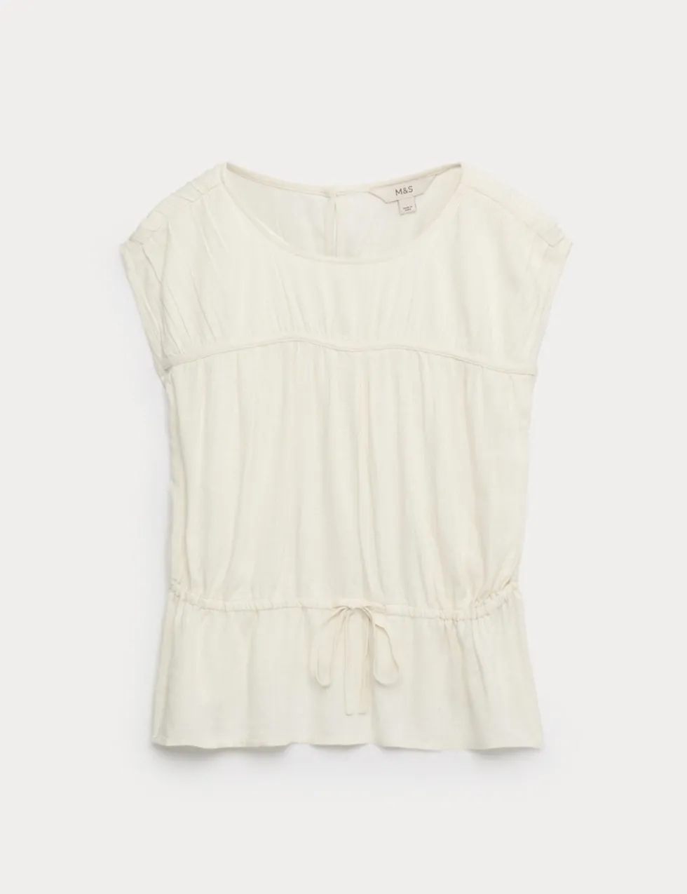 Ruched Scoop Neck Regular Fit Top with Linen