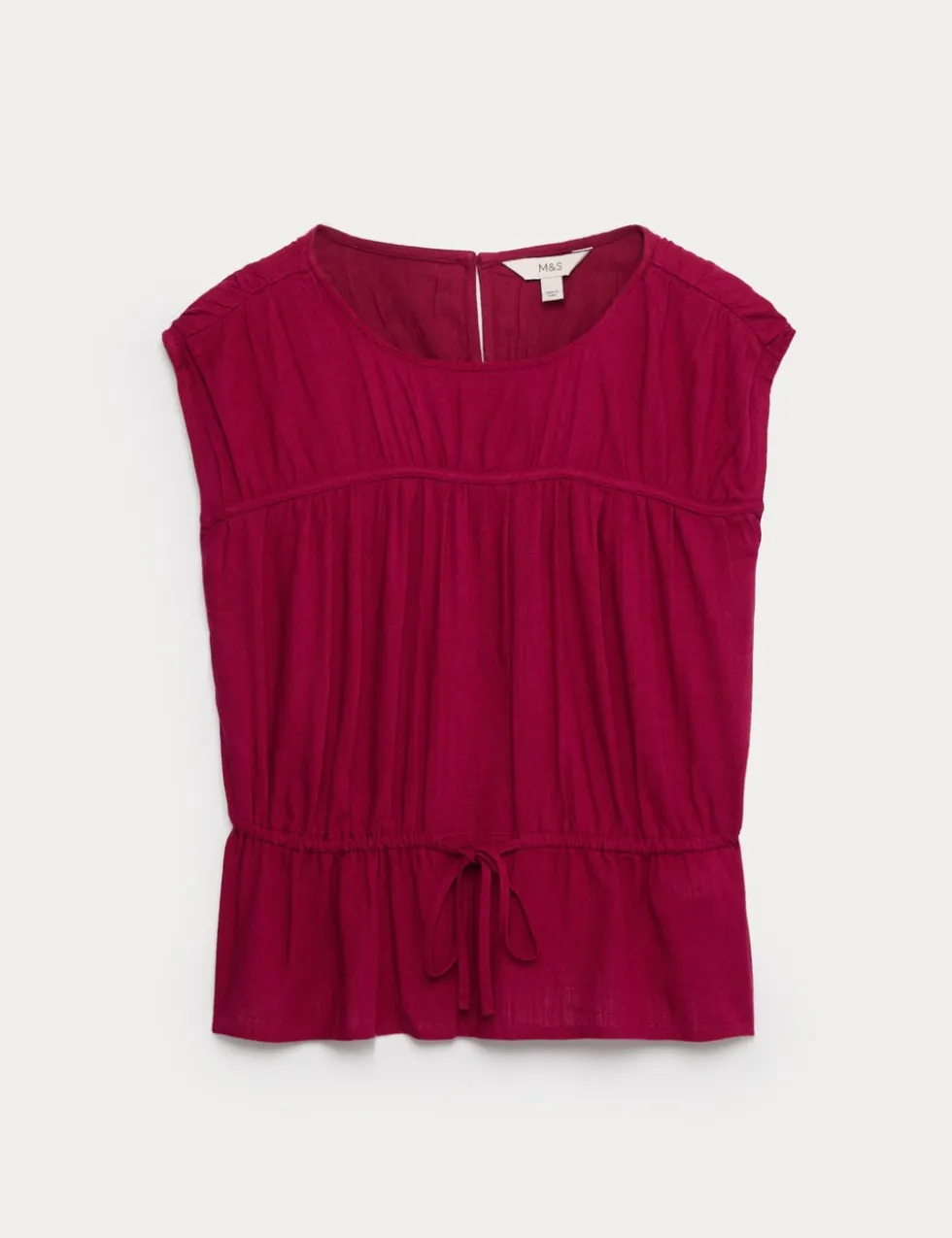 Ruched Scoop Neck Regular Fit Top with Linen