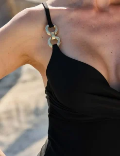 Ruched Wrap Chain Detail Swimsuit