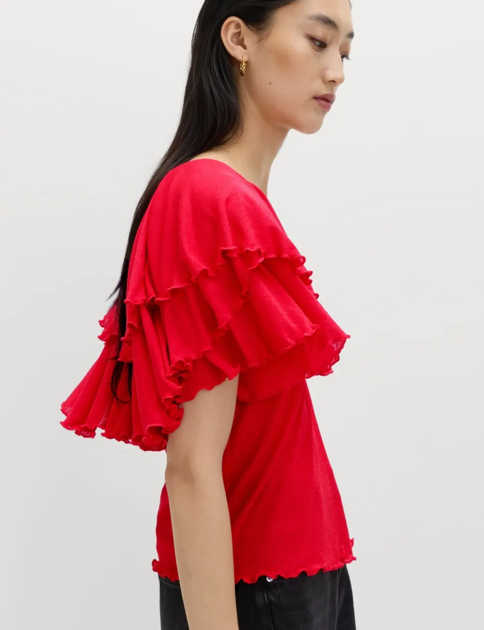 Ruffle Button Detail Relaxed Top