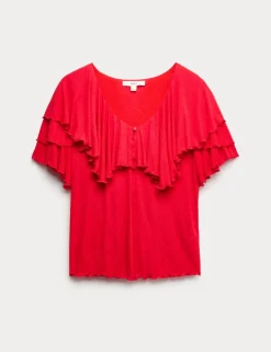 Ruffle Button Detail Relaxed Top