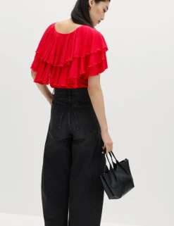 Ruffle Button Detail Relaxed Top