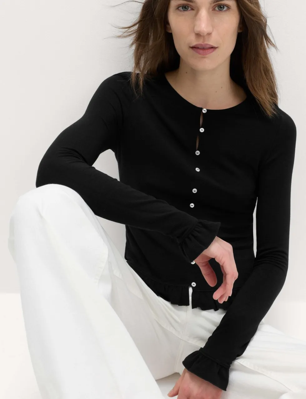 Ruffle Button Through Top