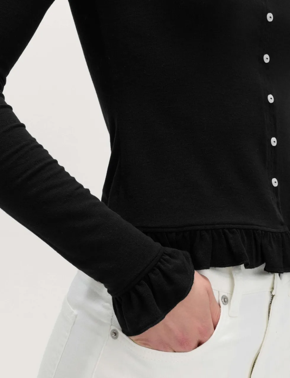 Ruffle Button Through Top