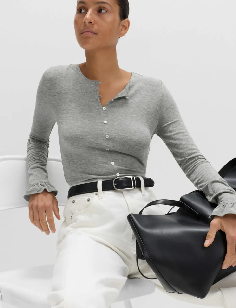 Ruffle Button Through Top