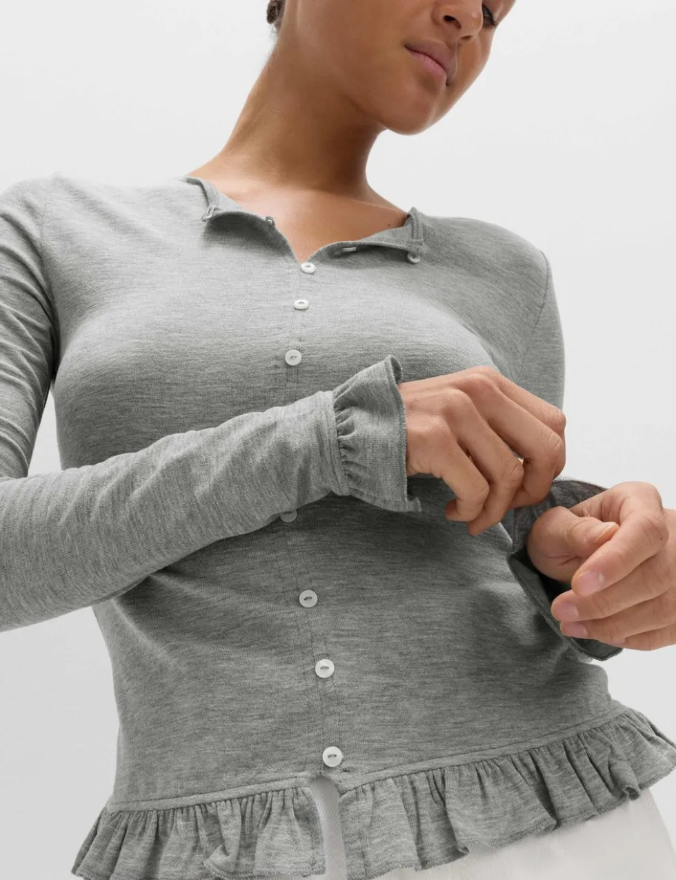 Ruffle Button Through Top