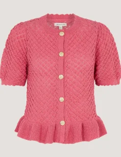 Ruffle Knit Textured Button Front Cardigan