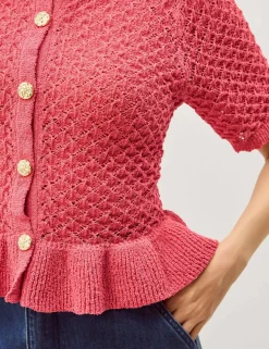 Ruffle Knit Textured Button Front Cardigan