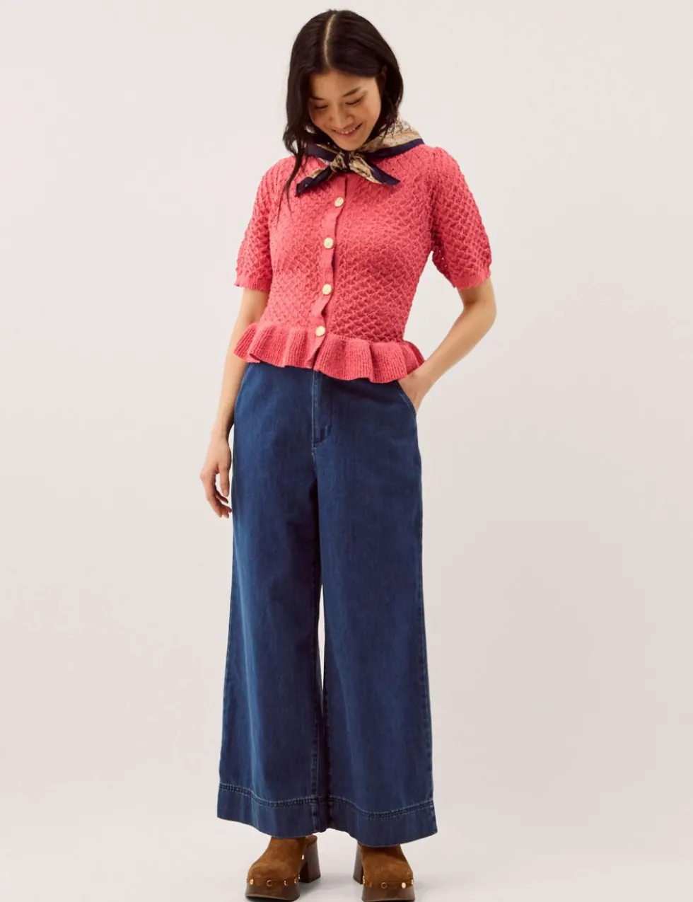 Ruffle Knit Textured Button Front Cardigan