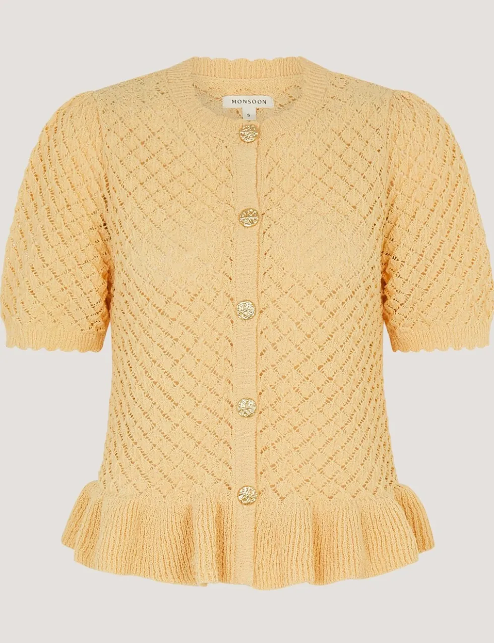 Ruffle Knit Textured Button Front Cardigan