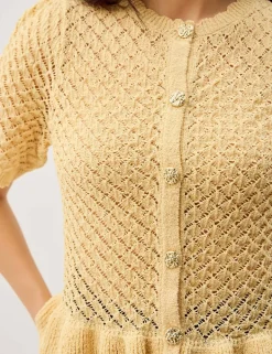 Ruffle Knit Textured Button Front Cardigan