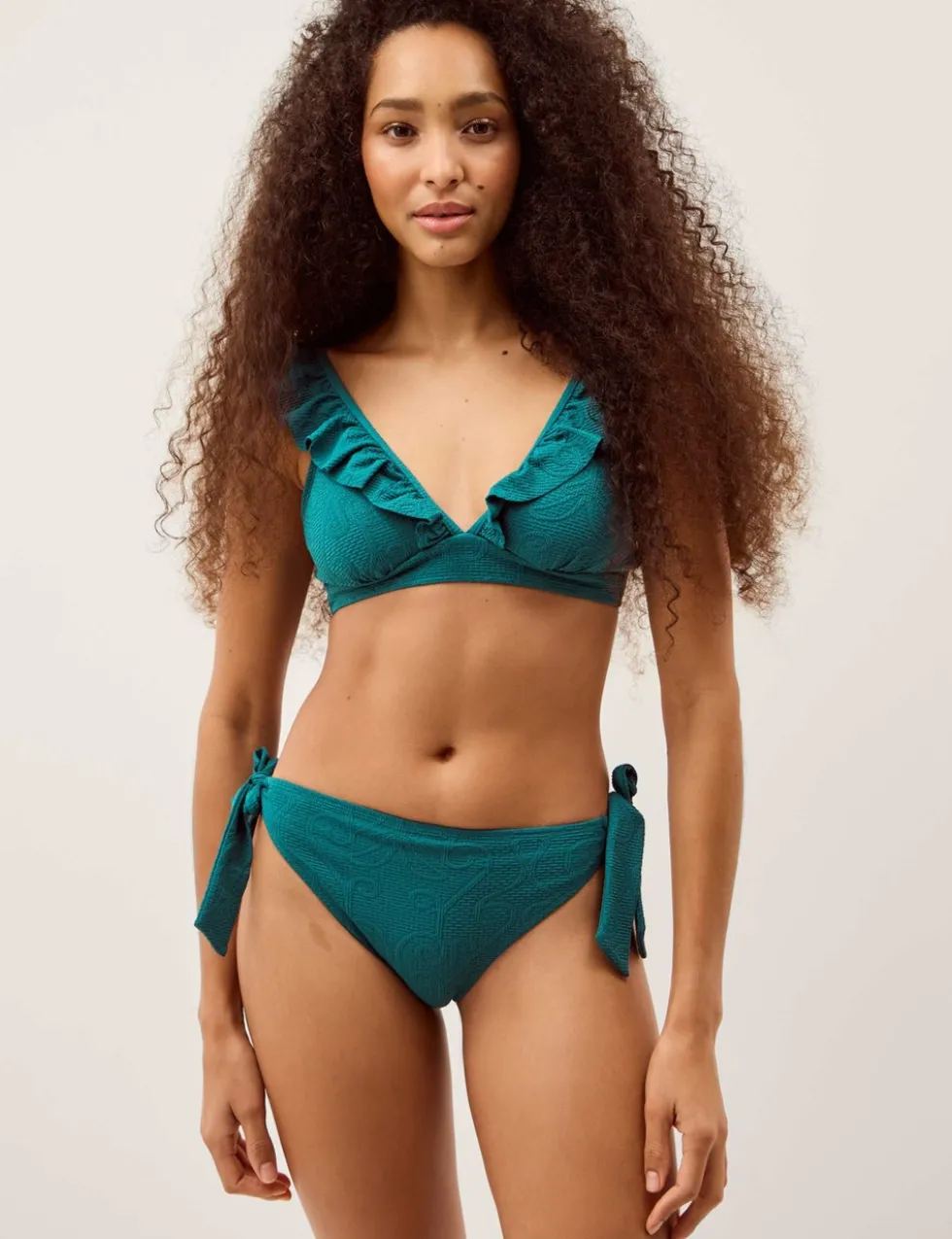 Ruffle V-Neck Bikini Top