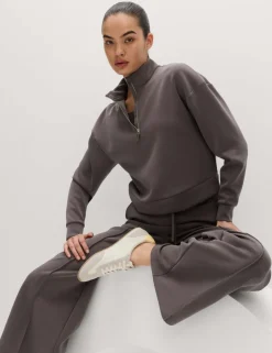 Sandwashed Funnel Neck Half Zip Sweatshirt