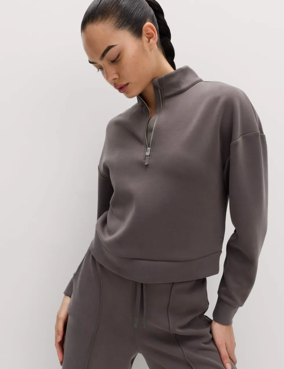Sandwashed Funnel Neck Half Zip Sweatshirt