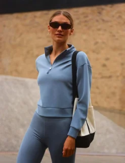 Sandwashed Funnel Neck Half Zip Sweatshirt