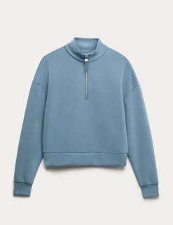 Sandwashed Funnel Neck Half Zip Sweatshirt