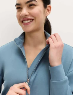 Sandwashed Funnel Neck Half Zip Sweatshirt