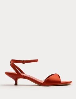 Satin Ankle Strap Kitten Heel Sandals