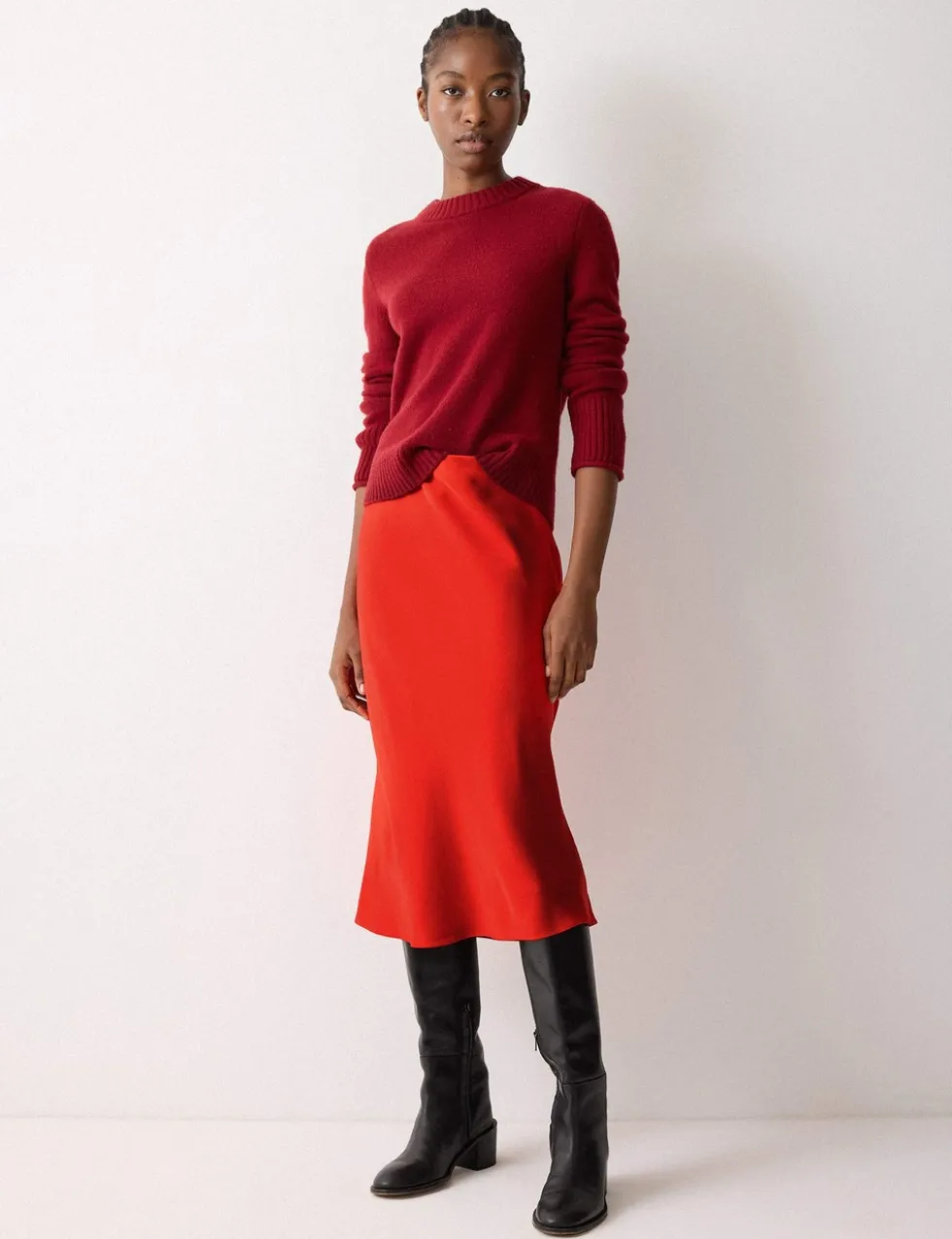 Satin Bias Midi Slip Skirt