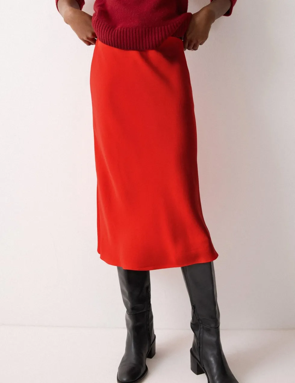 Satin Bias Midi Slip Skirt