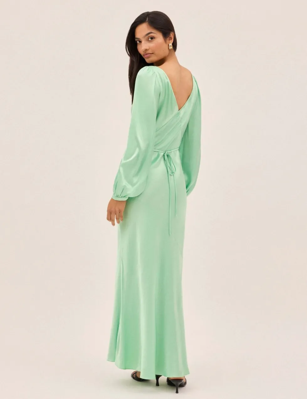 Satin Blouson Sleeve Maxi Waisted Dress