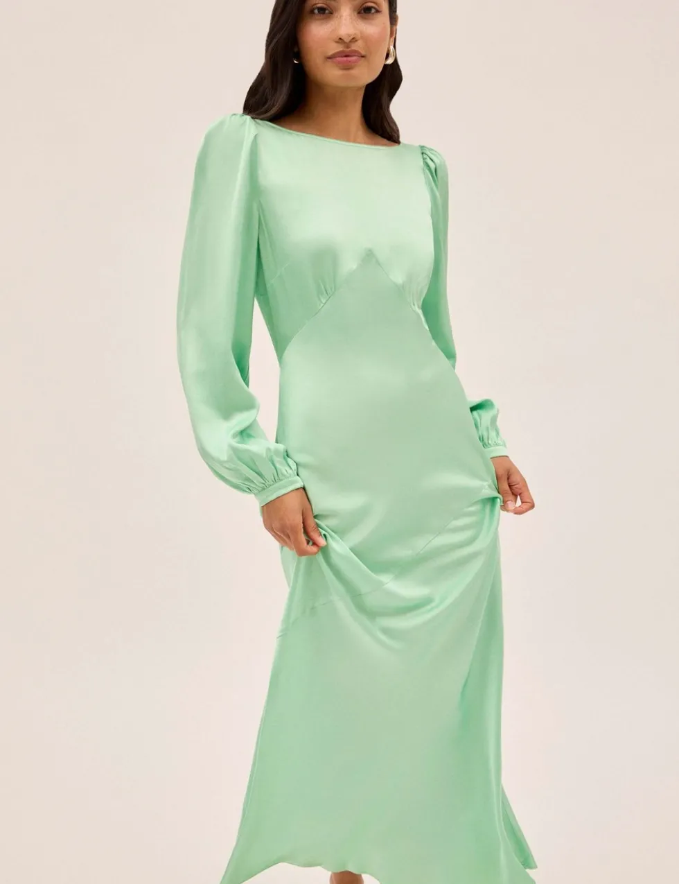 Satin Blouson Sleeve Maxi Waisted Dress