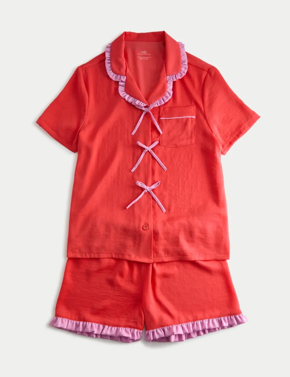 Satin Bow Detail Pyjamas (3-16 Yrs)