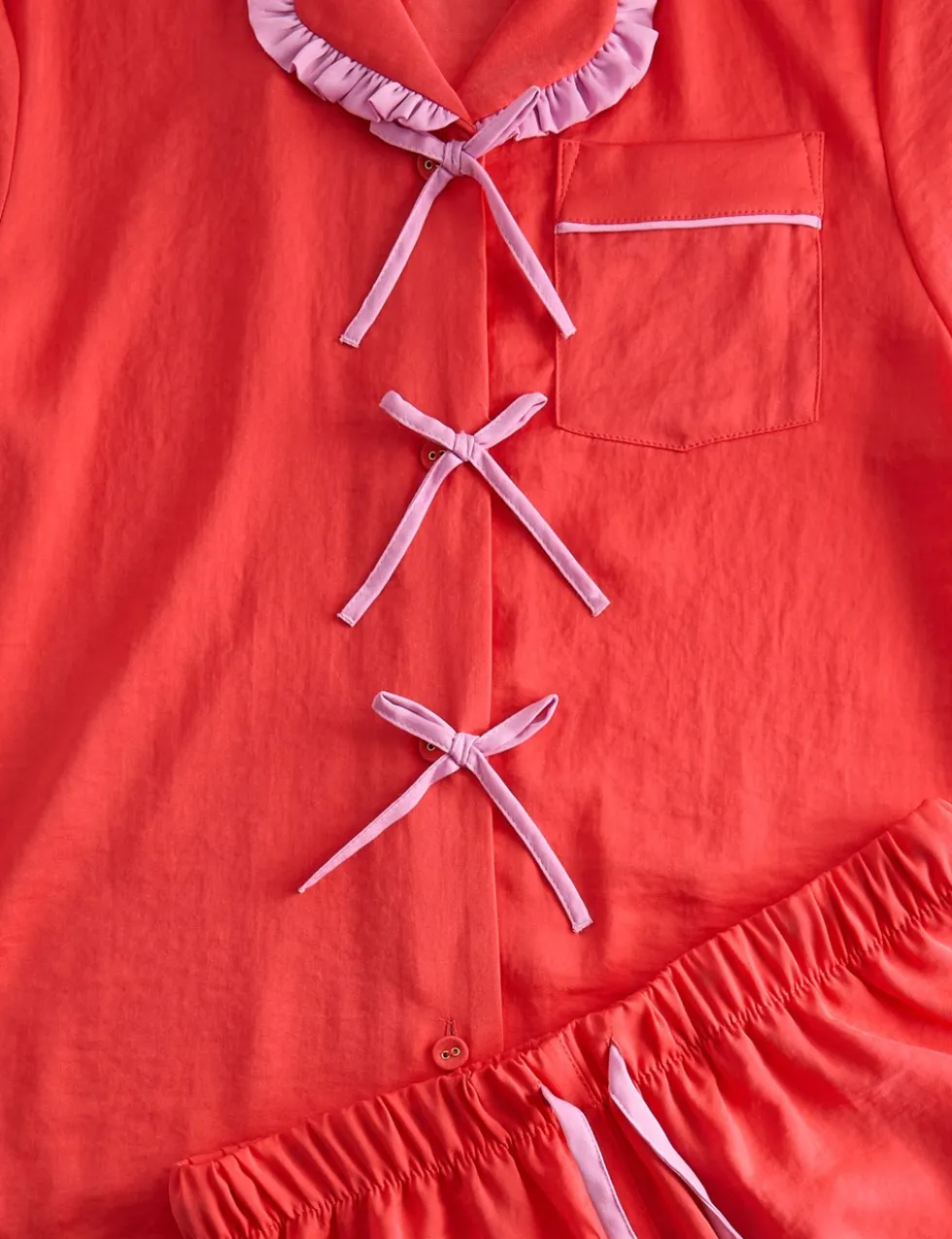 Satin Bow Detail Pyjamas (3-16 Yrs)