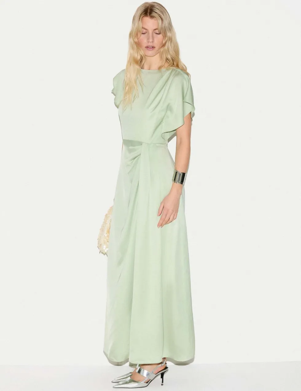 Satin Cap Sleeve Midaxi Waisted Dress