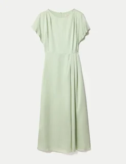 Satin Cap Sleeve Midaxi Waisted Dress