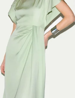 Satin Cap Sleeve Midaxi Waisted Dress