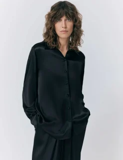 Satin Collared Button Through Shirt