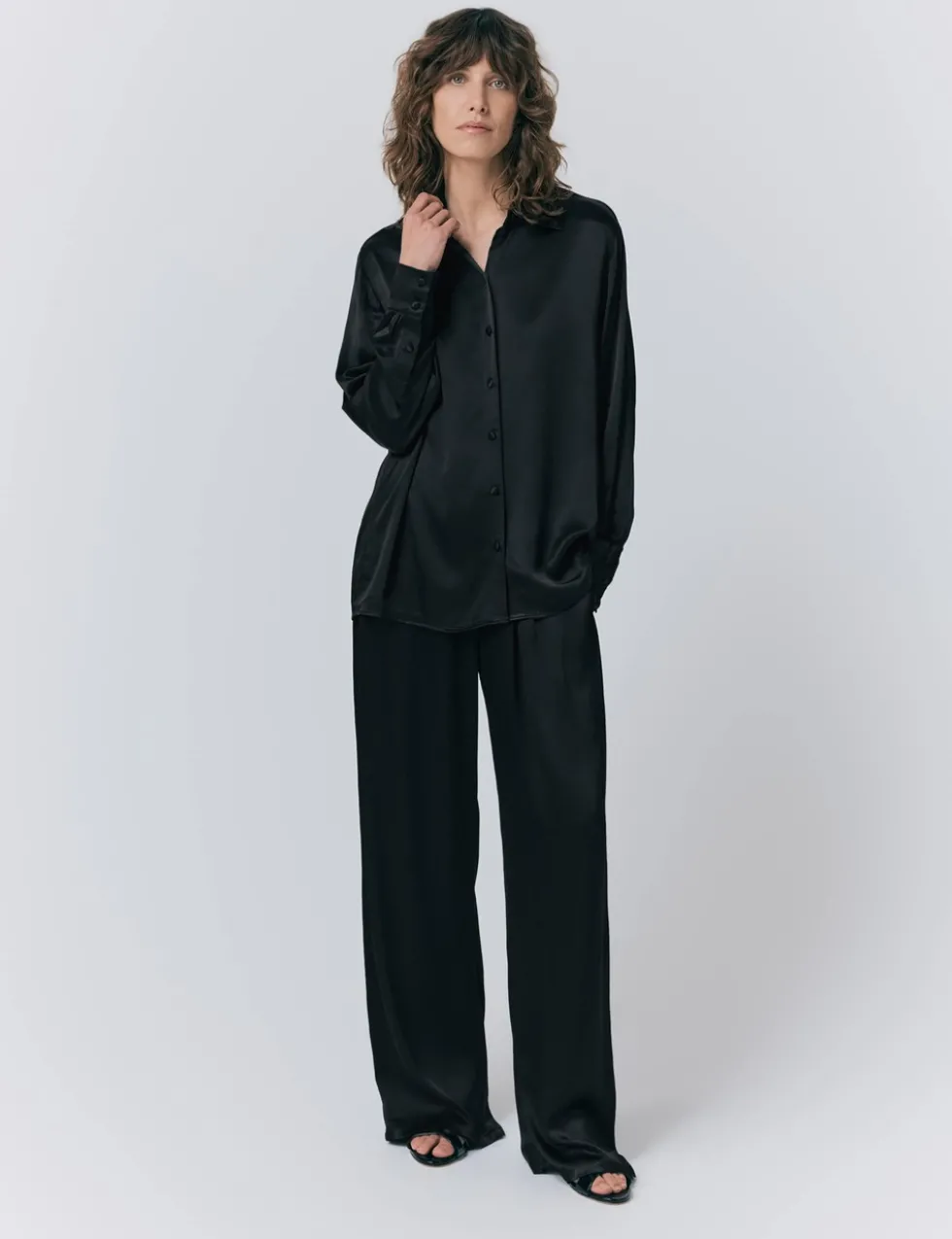 Satin Collared Button Through Shirt