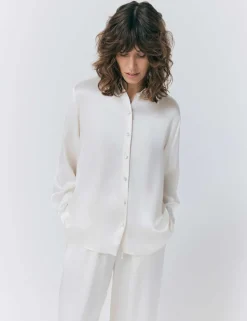 Satin Collared Button Through Shirt
