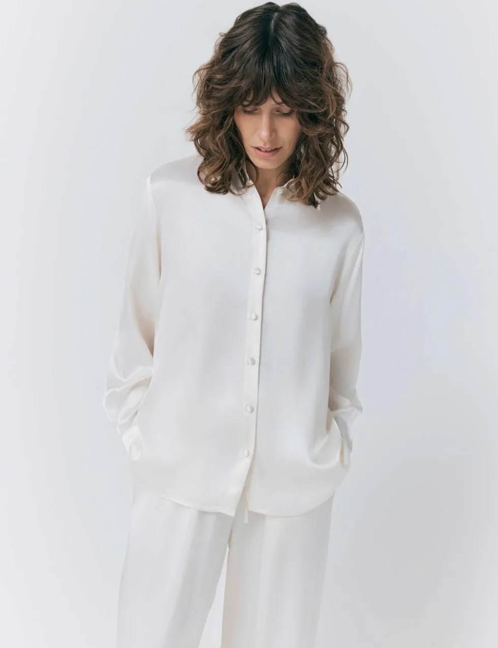 Satin Collared Button Through Shirt
