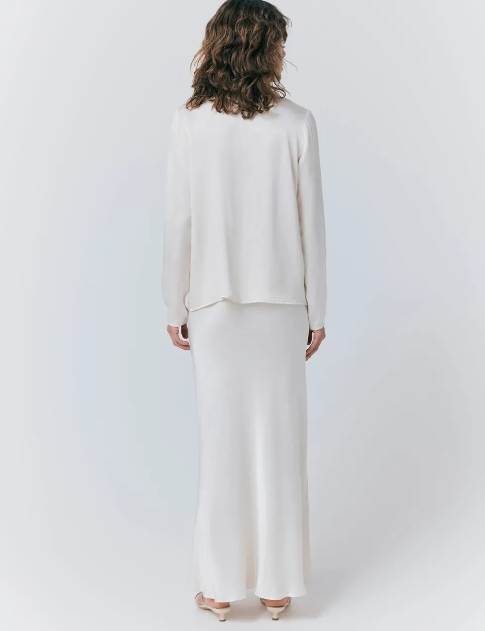 Satin Collarless Button Through Blouse