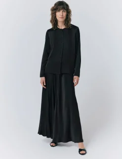 Satin Collarless Button Through Blouse