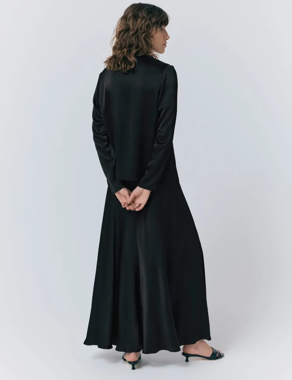 Satin Collarless Button Through Blouse