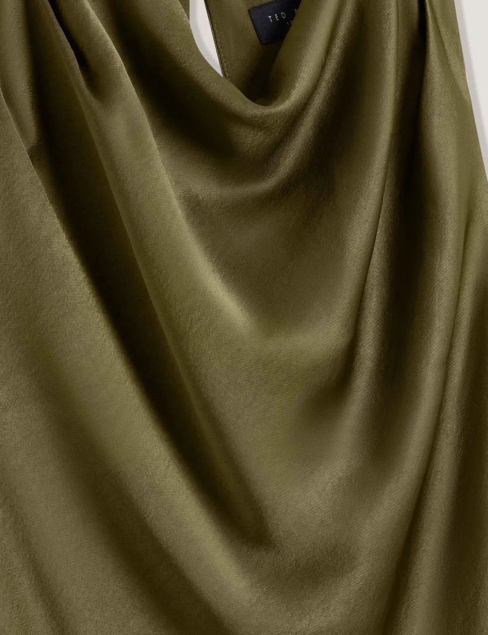 Satin Cowl Neck Midi Slip Dress