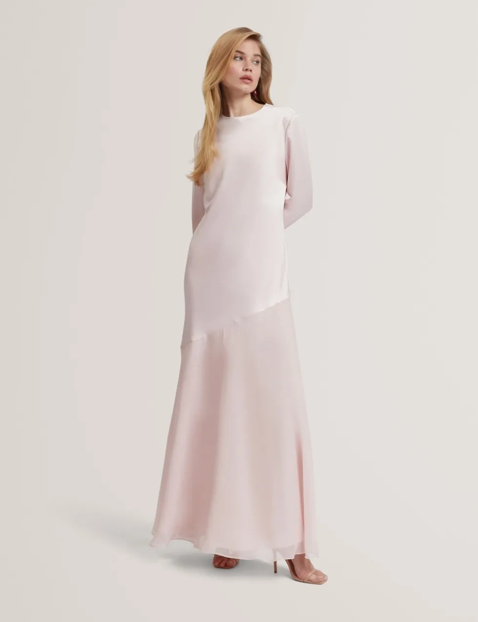Satin Diagonal Waist Maxi Dress