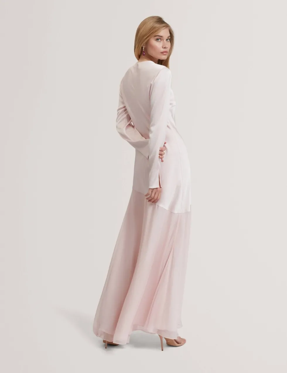 Satin Diagonal Waist Maxi Dress