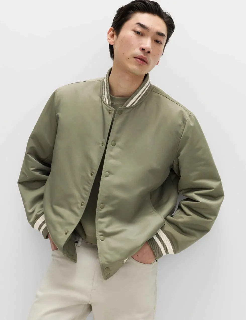 Satin Effect Lightweight Bomber Jacket