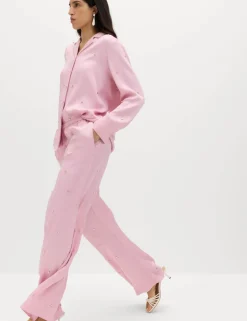 Satin Embellished Relaxed Straight Trousers