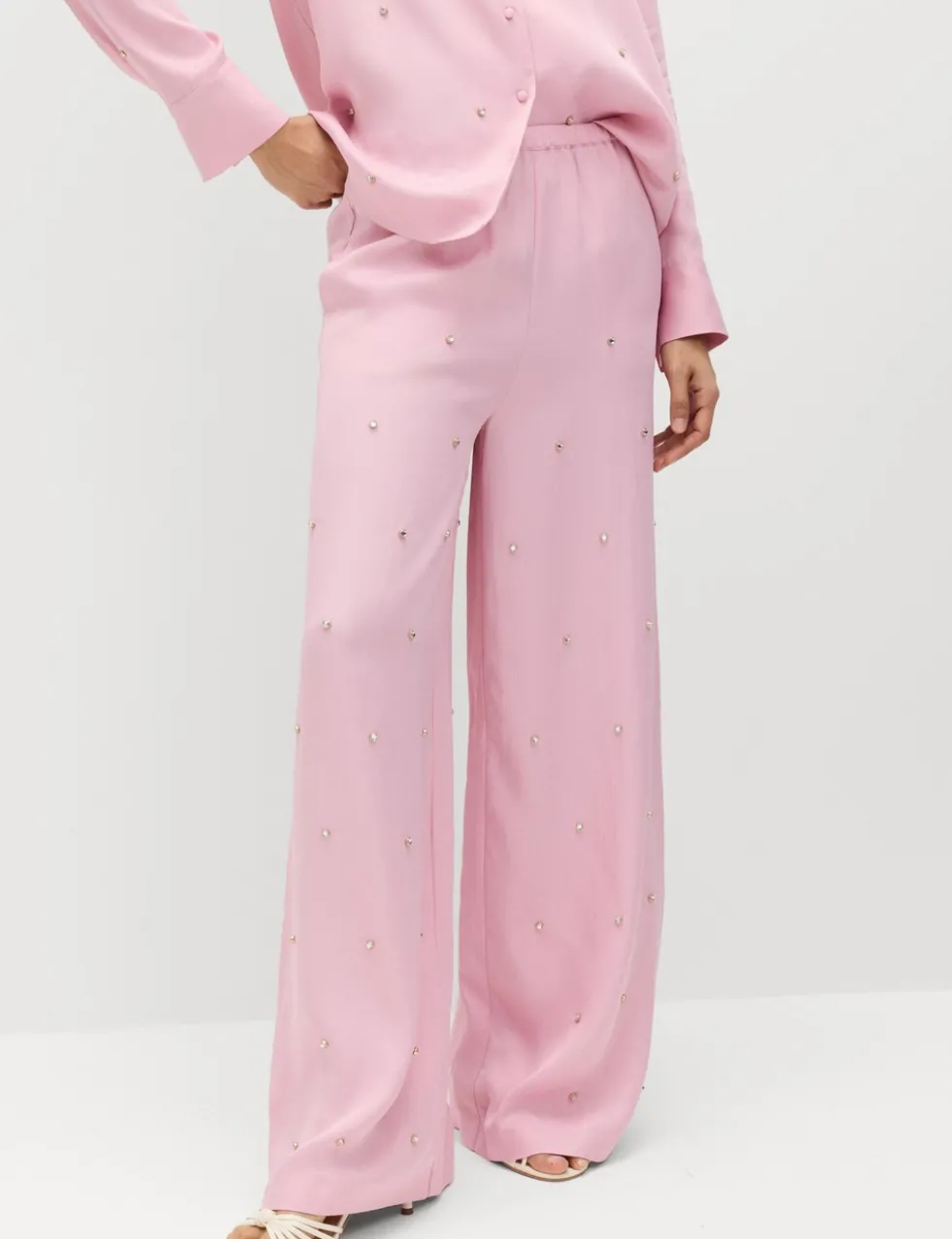 Satin Embellished Relaxed Straight Trousers