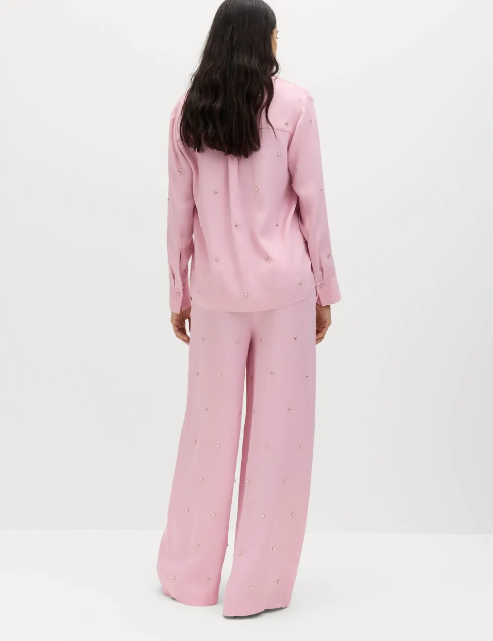 Satin Embellished Relaxed Straight Trousers