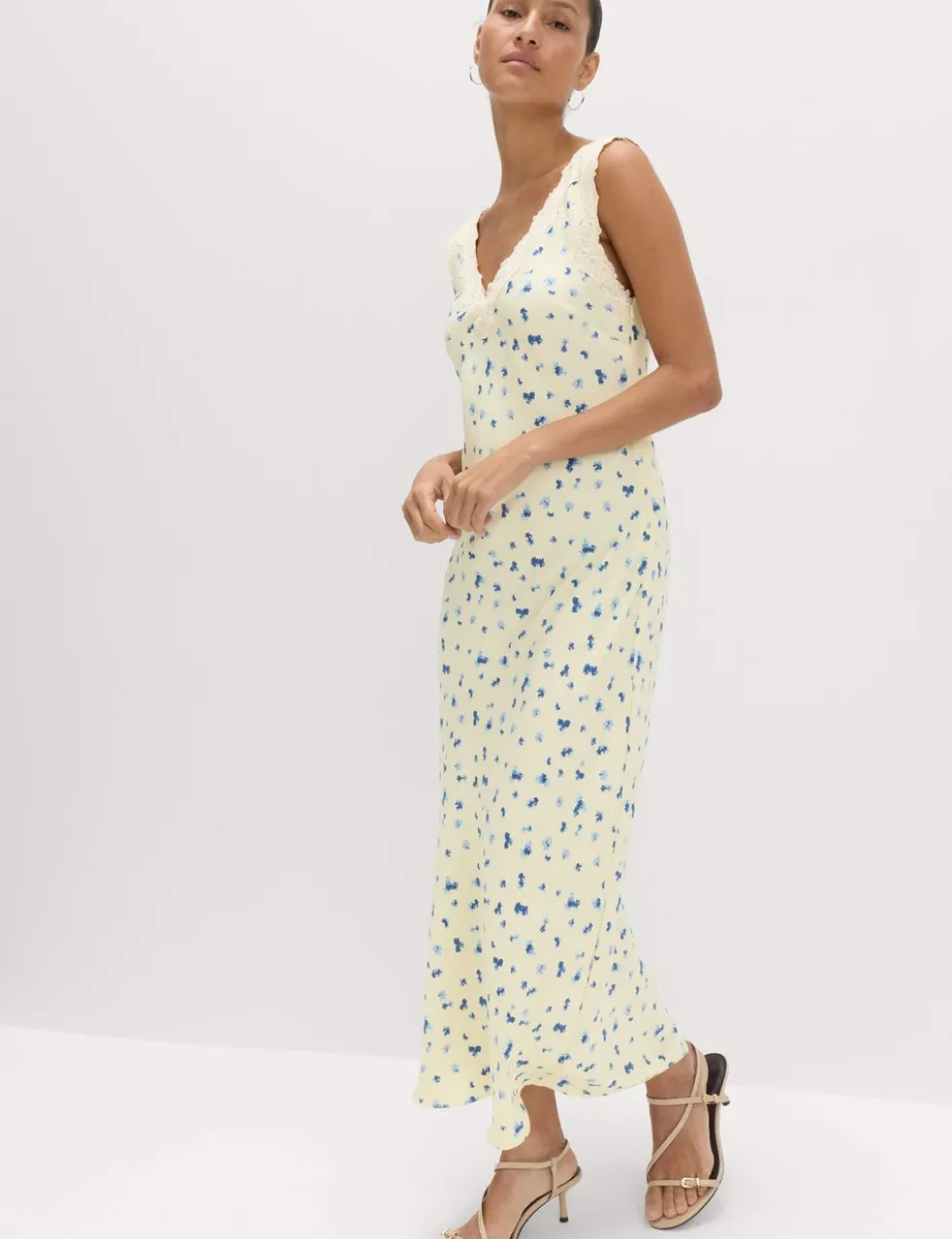 Satin Floral and Lace Midi Slip Dress