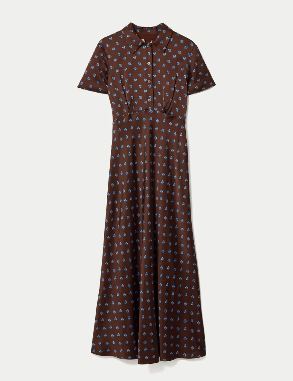 Satin Floral Collared Midi Shirt Dress